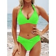 thumbnail image 4 of Womens Two Piece Bikini Swimsuit Halter Top and Bottoms Bathing Suit Beach Vacation Set Fluorescent Green XXL, 4 of 6
