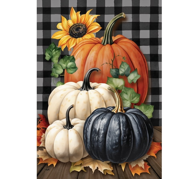 Briarwood Lane Fall House Flag 40x28 For Outdoor Fall Checkered Pumpkins For Fall House Flag
