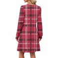 thumbnail image 5 of CharmCyan Women's Long Sleeve Pleated Round Neck Plaid Stripe Print Casual Dress With Pockets Red L, 5 of 5