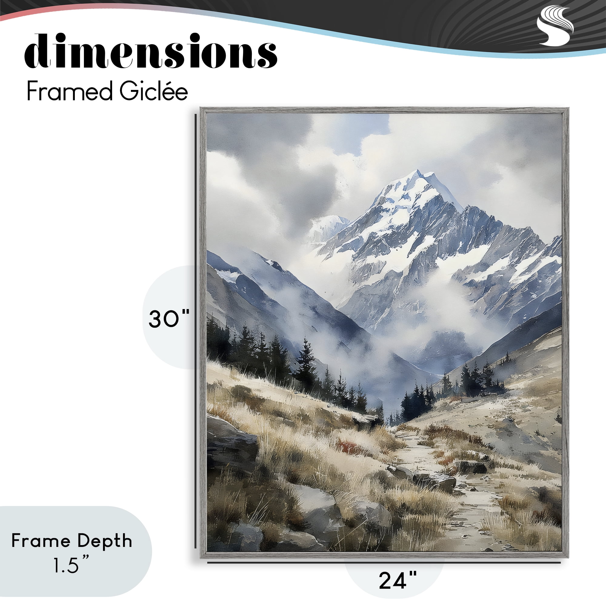 Stupell Industries Snow Caps Mountain Peaks Gray Framed Giclee Art, design by Franklyn Gregory