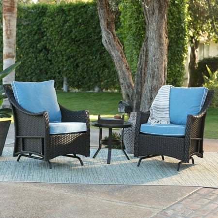 Belham Living Lindau All Weather Wicker Glider Chairs With Side Table Dark Brown