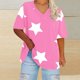 thumbnail image 2 of Camisetas de Verano de las Mujeres de Manga Corta con Cuello en V de Gran Tamaño Camiseta Deportiva Sólida, Base Cómoda Casual, 2 of 4