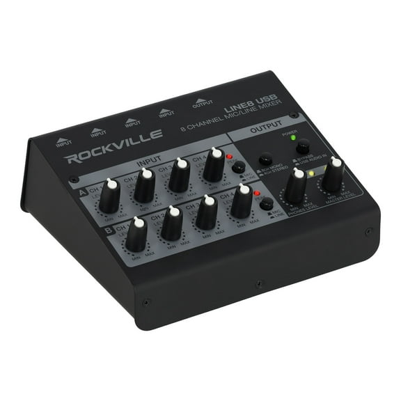 Rockville LINE8 USB 8 Channel Mic/Line Mixer w/ USB Computer Recording Interface