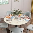 thumbnail image 5 of Orange Blue Leaves Fall Round Tablecloth for 45-54 Inch Tables,Fitted Table Cover with Elastic Edge,Thanksgiving Small Pumpkins Weeping Waterproof Outdoor Table Cloth Protector for Patio Dinner, 5 of 9