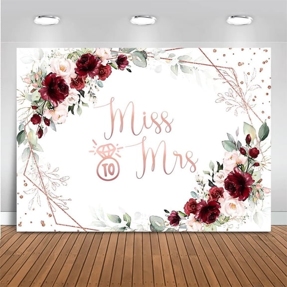 Miss to Mrs Bridal Shower Backdrop Pink Burgundy Floral Bachelorette Photography Background Rose Gold Wedding Bride to Be Engagement Party Decorations Banner Supplies Photo Booth Props