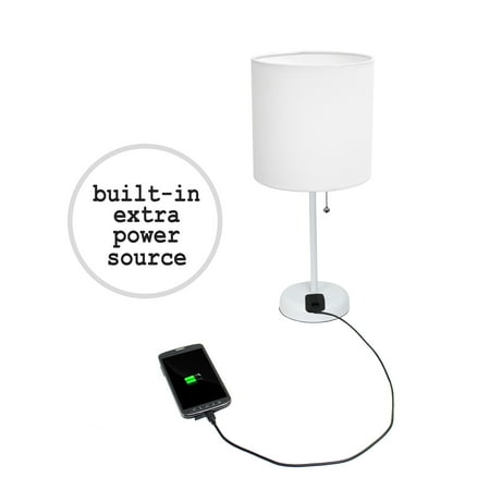 Limelights - Stick Lamp with Charging Outlet and Fabric Shade - White