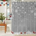 thumbnail image 6 of Shower Curtain, Red Gray Xmas Balls Waterproof Shower Curtain Set with Hooks for Bathroom Showers,Stalls and Bathtubs,72x72In Abstract Winter Snowflakes, 6 of 9