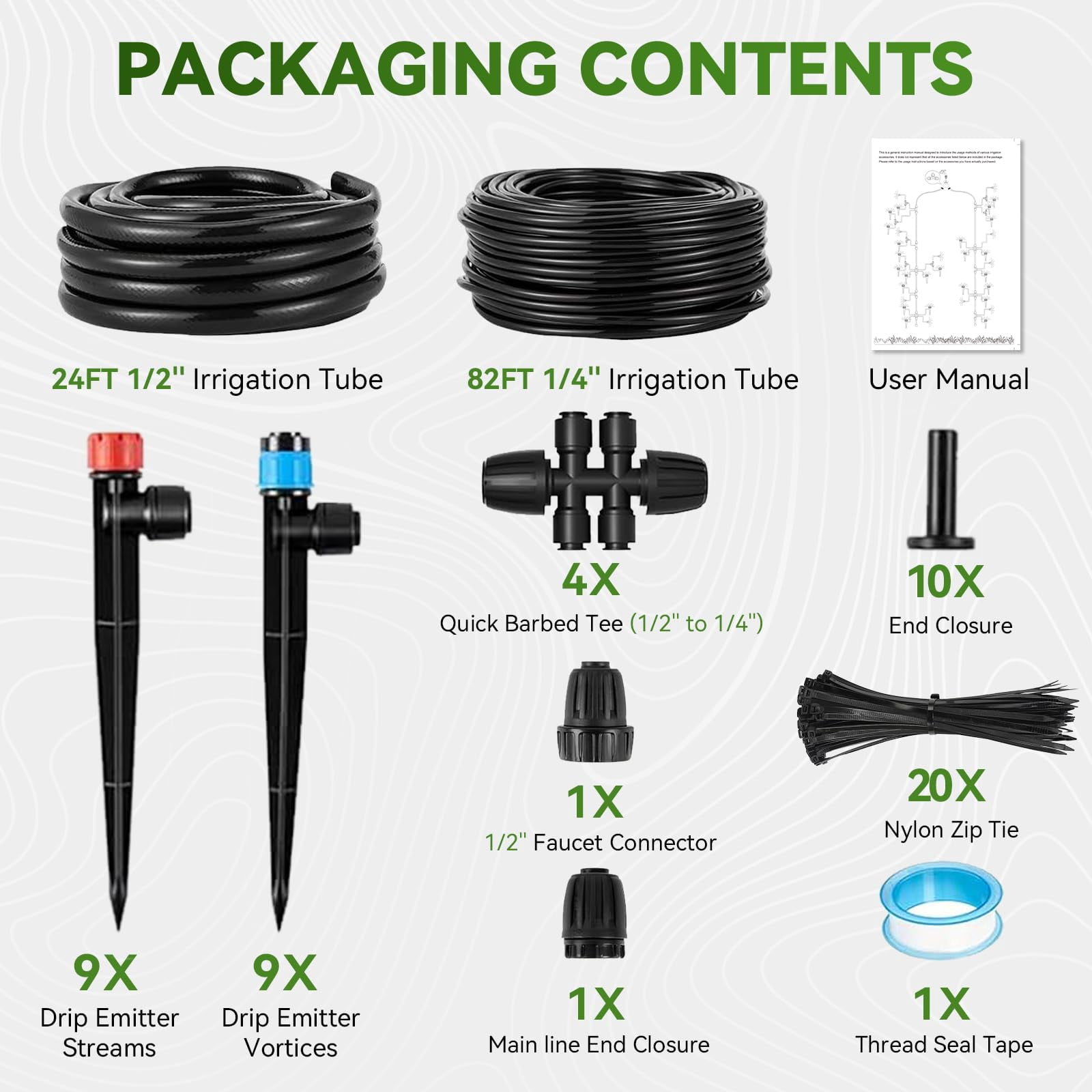 Drip Irrigation System 106ft Automatic Garden Watering With 1/2" & 1/4" Fast-lock Tubing Adjustable Nozzles Sprinklers Quick-connect Kit For Lawn Potted Plants