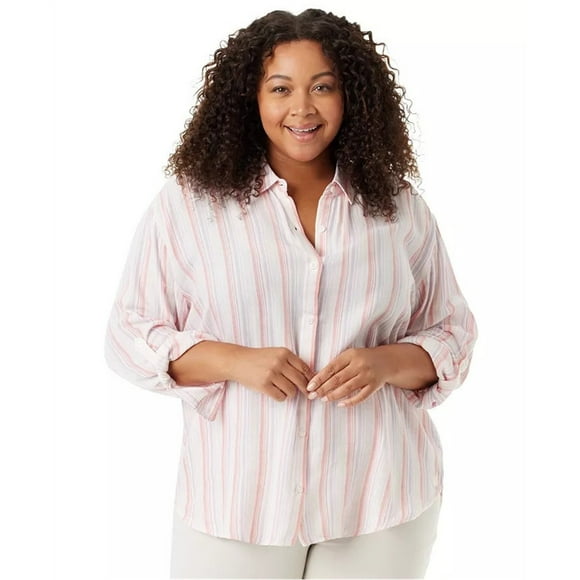 Gloria Vanderbilt Womens Amanda striped Button Up Shirt, Pink, Large