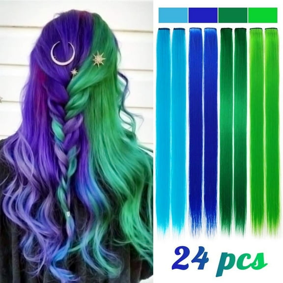 20 Pieces Party Highlights Clip in Colored Hair Extensions Colorful Hair Extensions 20 inches Straight Synthetic Hairpieces(Blue,Dark blue,Grass green,Purple,Rose red) Blue,Dark blue,Grass