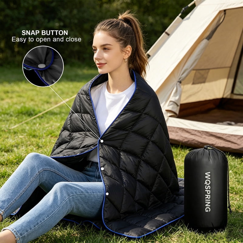 Black Camping Quilt Sleeping Bag Alternative Warmer Larger Waterproof Outdoor Blanket with Compression Sack, Packable Lightweight Travel Blanket for Hiking, Backpacking, Picnic, All Season