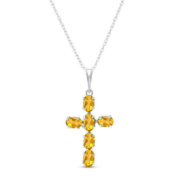 Galaxy Gold 14K Solid Gold Natural Citrine Cross Pendant Necklace for Women - White Gold Fine Jewelry