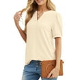 thumbnail image 3 of JWD Womens Shirts Casual V Neck Tshirts Puff Short Sleeve Summer Tops Tunic Blouses Light Yellow M, 3 of 6