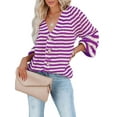 thumbnail image 2 of Womens Striped Sweater Coat Casual Long Sleeve Open Front Button Down Loose Knit Cardigan Fall Purple XL, 2 of 8