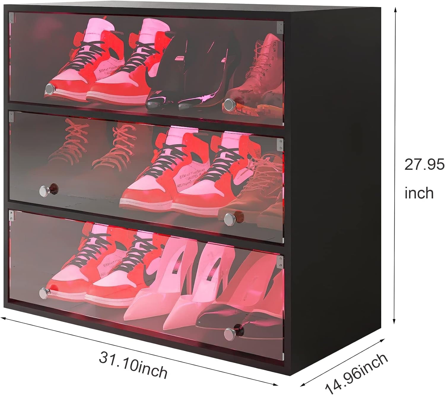 Dextrus 18Pcs Shoe Storage Set 14.1 x 10.9 x 8.2 Foldable Stackable  Sneaker Closet Organizer Clear Big High Quality ABS Container Box with Door