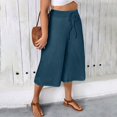 thumbnail image 7 of Costeam Womens Crinkle Textured Capri Culotte Pants Drawstring Elastic High Waist Dual Side Pockets Lightweight Solid Color Loose Casual Cropped Trousers, 7 of 7