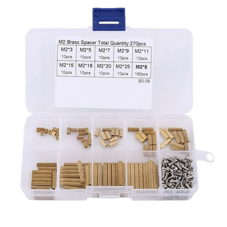 

270Pcs M2 Hex Brass Standoff with Metal Screws Kit with Plastic Box