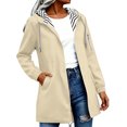 thumbnail image 5 of Moxiu Women's Lightweight Rain Jacket with Hood Waterproof Outdoor Striped Lined Travel Jacket Windbreaker Rain Coats Beige,L, 5 of 9