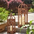 thumbnail image 2 of Glitzhome 2-Piece Farmhouse Church Window Lanterns Natural Brown Wood Set, 2 of 5