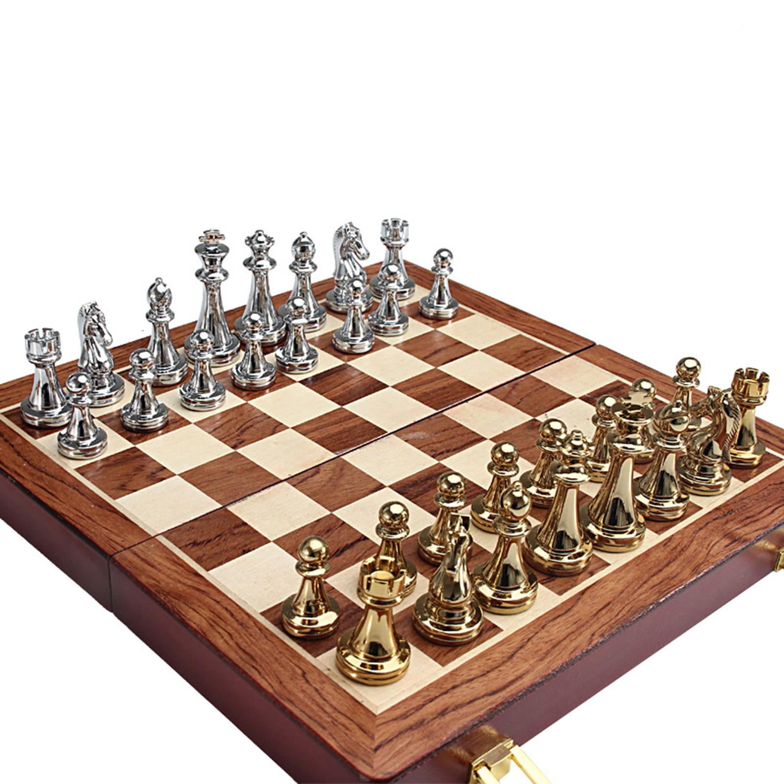 Details about   Metal Chess Set with Folding Wooden Chess Board and Classic Handmade 