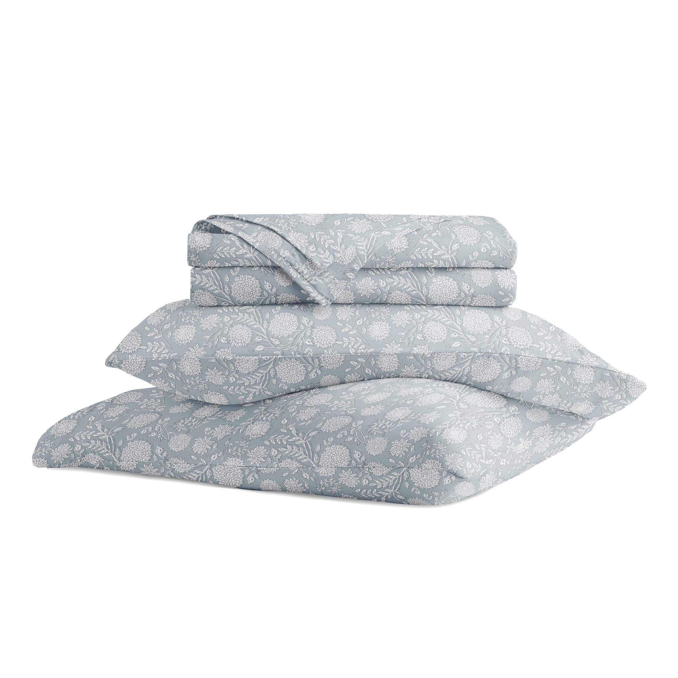Noble Linens 4 Piece 300TC Cotton Printed Sheets, Bohemian Garden Blue, California King