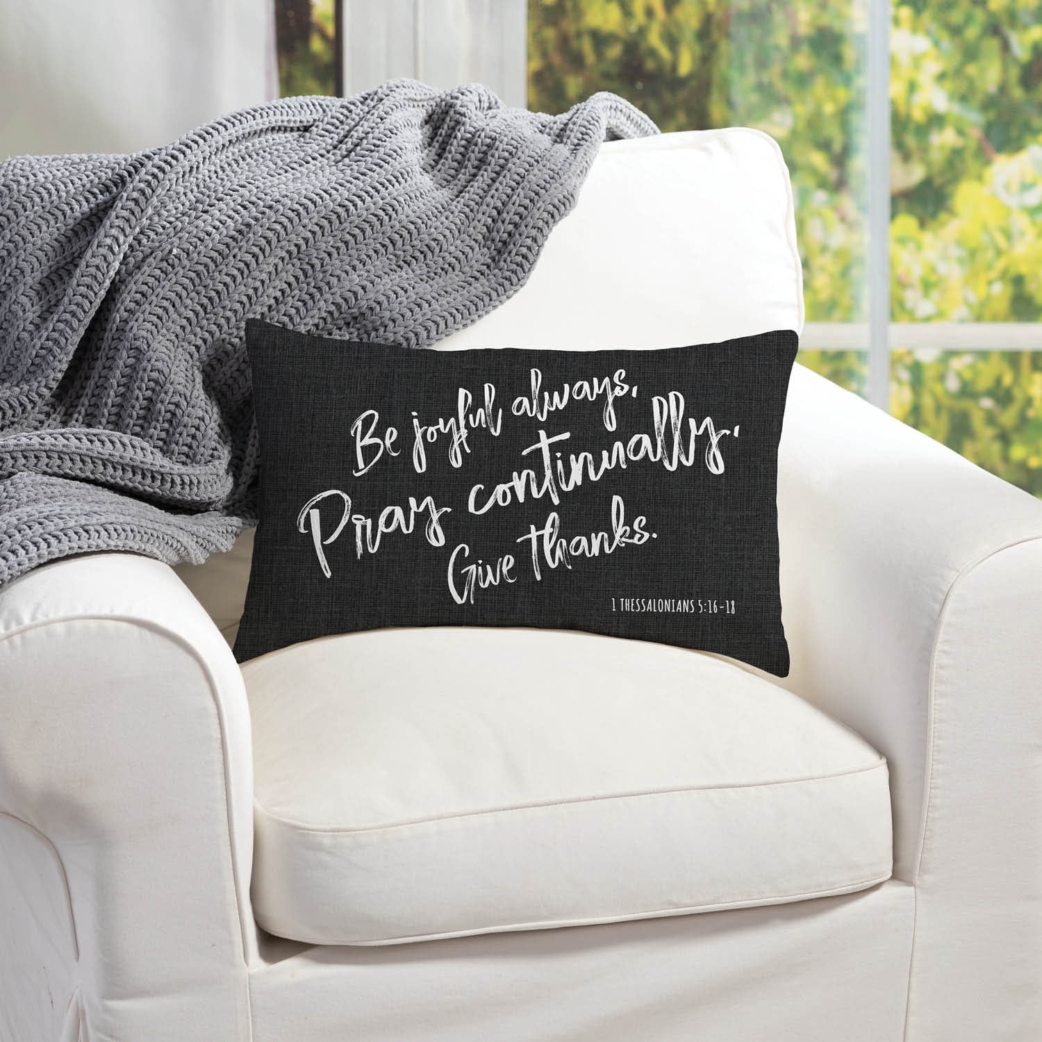 Personalized Planet Pray Continually Lumbar Throw Pillow with Dark Gray Rectangular Removable Cover | Spiritual Decoration for Chair Sofa Couch Living Room or Bedroom of Faith | 20x12