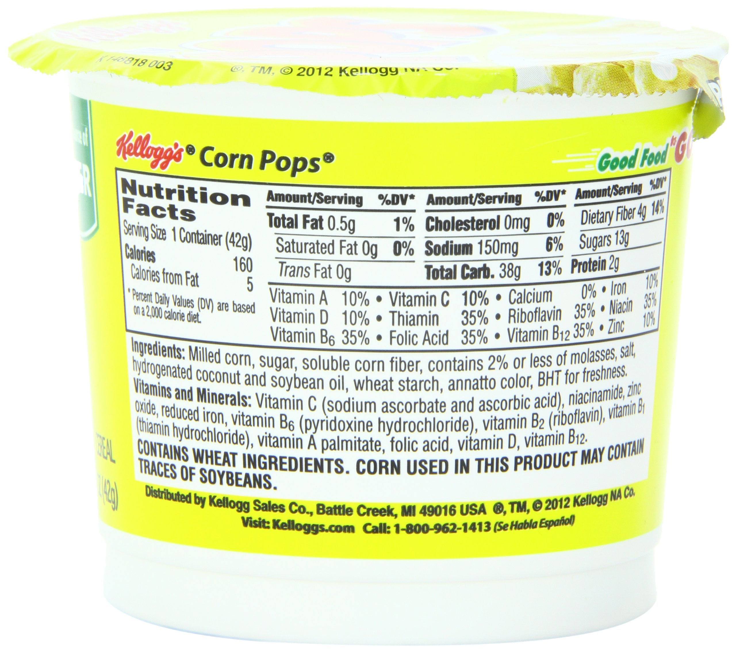 Kellogg’s Corn Pops Delicious Breakfast Cereal Cups,8 Vitamins and Minerals, Kids Snacks, Original, 1.5 oz,Grab and Go Convenience Cups (6 Pack)