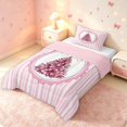 thumbnail image 2 of Manfei Festive Christmas Tree Twin Comforter Sets,Cute Bow Stripes Bedding Set,Pink White,Pink Reversible,2-Piece,1 Comforter and 1 Pillowcase, 2 of 7