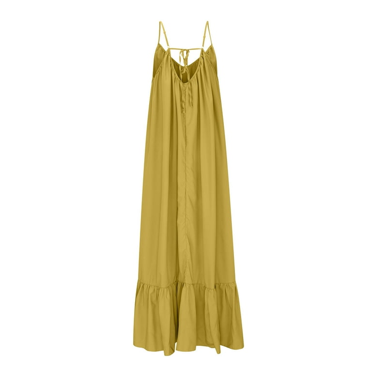 Cobkk Birthday Dresses For Women Women Fashion Casual Solid Sleeveless Strap Dress Pocket Loose Backless Plus Size Dress Boho Dress J-1199 Rose Gold