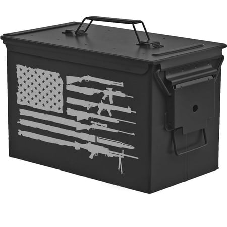 Steel Ammo Can Storage Box Ammunition Case American Gun Flag (50cal Black)