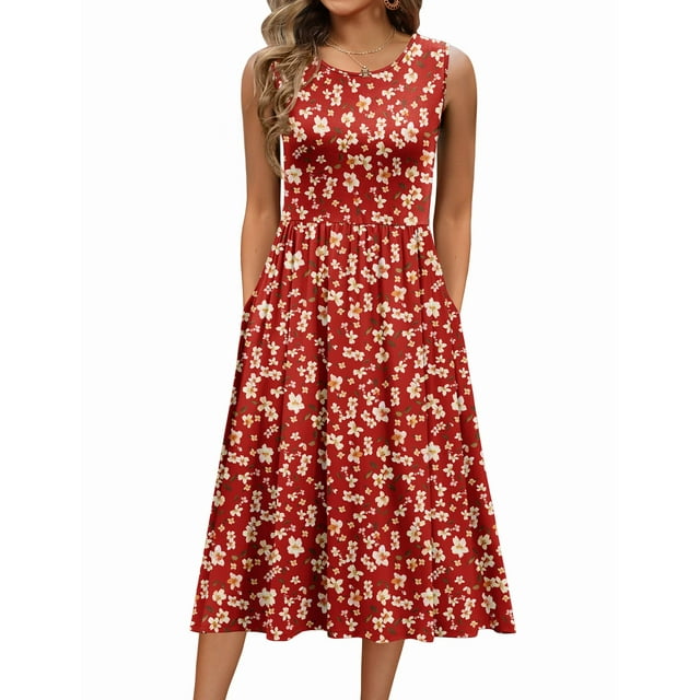 Vestido de verano Zeagoo Vestido sin mangas a media pierna sin mangas con estampado floral