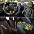 thumbnail image 4 of Pzuqiu 14 Pcs Aztec Sunflower Front Back Car Seat Covers Auto Steering Wheel Headrest Coasters Center Console Cushion Pad Seat Belt Key Chain Sets Covers Automobile Interior Sets Accessories, 4 of 7