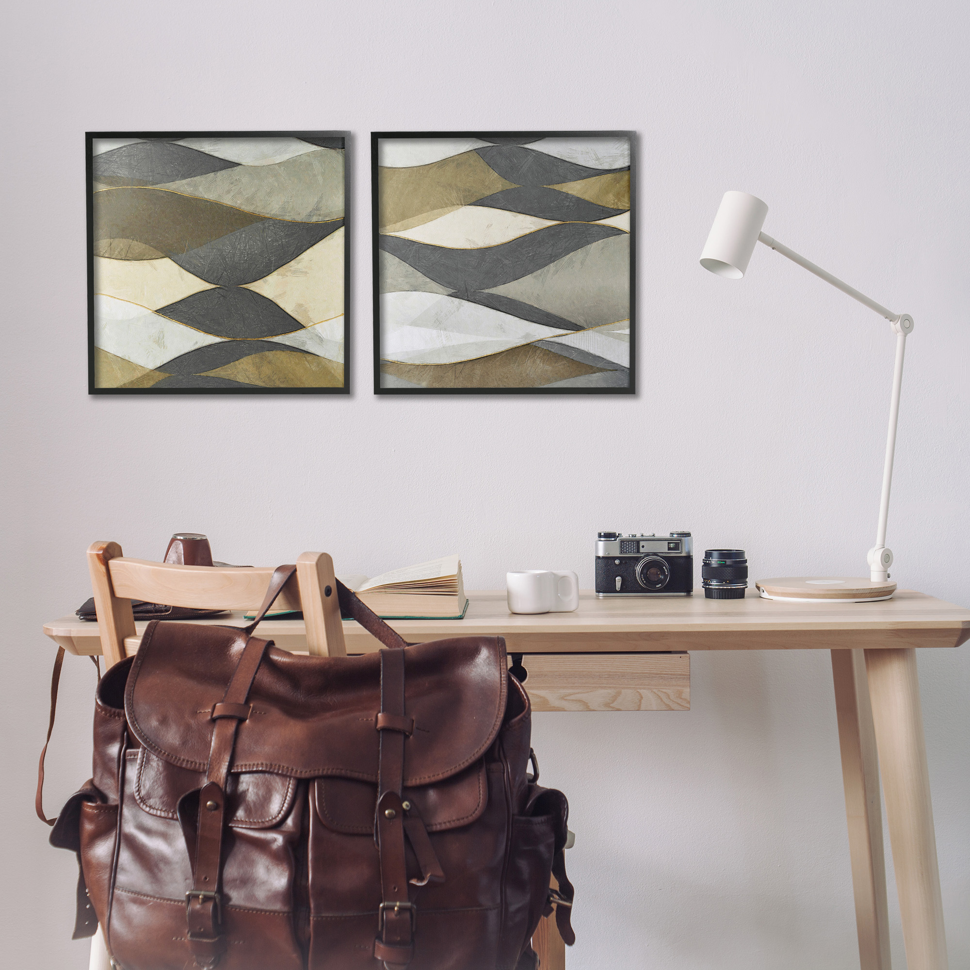 Stupell Industries Contemporary Layered Waves Abstract Painting Black Framed Art Print Wall Art, 17 x 17, Set of 2