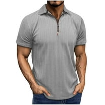 Chiccall Mens Textured Zip-up Shirts Casual Short Sleeve Solid Summer Tops Gray