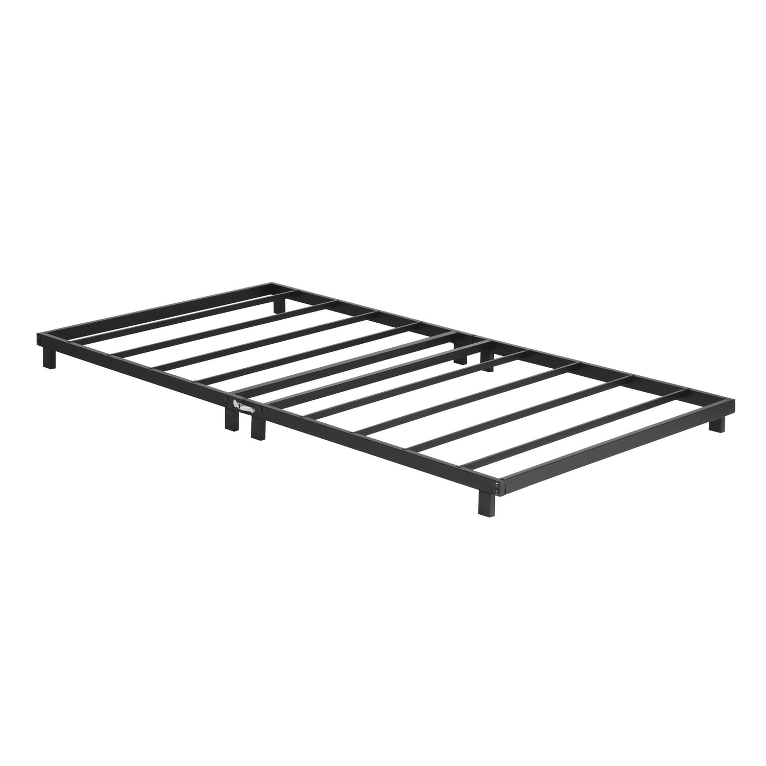 FurnitureR Twin Size Trundle Bed Frame with Metal Slats Support, Black