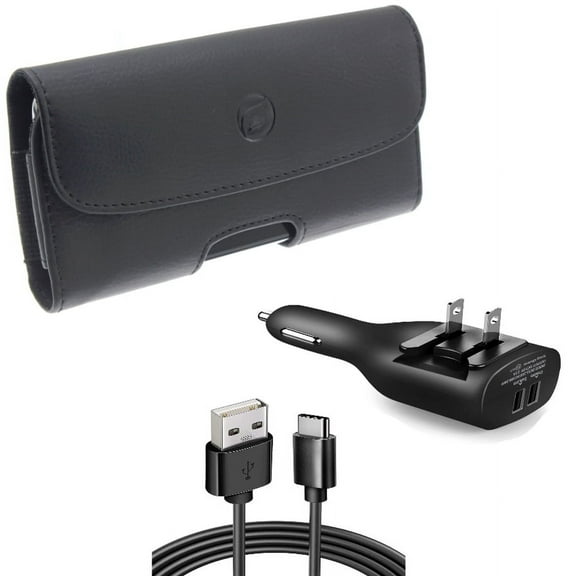 Case Belt Clip & 2-in-1 Car Home Charger for iPhone 15 Pro Max - Leather Holster Cover Loops and 6ft Long USB-C Cable TYPE-C Cord Travel Power Adapter Charging Wire Z9G for iPhone 15 Pro Max (6.7")