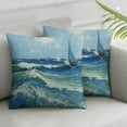 thumbnail image 2 of COMIO Aesthetic Decorative Print Simulation Painted Texture Painting Van Gogh Classic Stormy Sea at Saintes Maries Ship Seascape 2-Piece Short Plush Pillowcase Set (Universal 1) White, 2 of 6