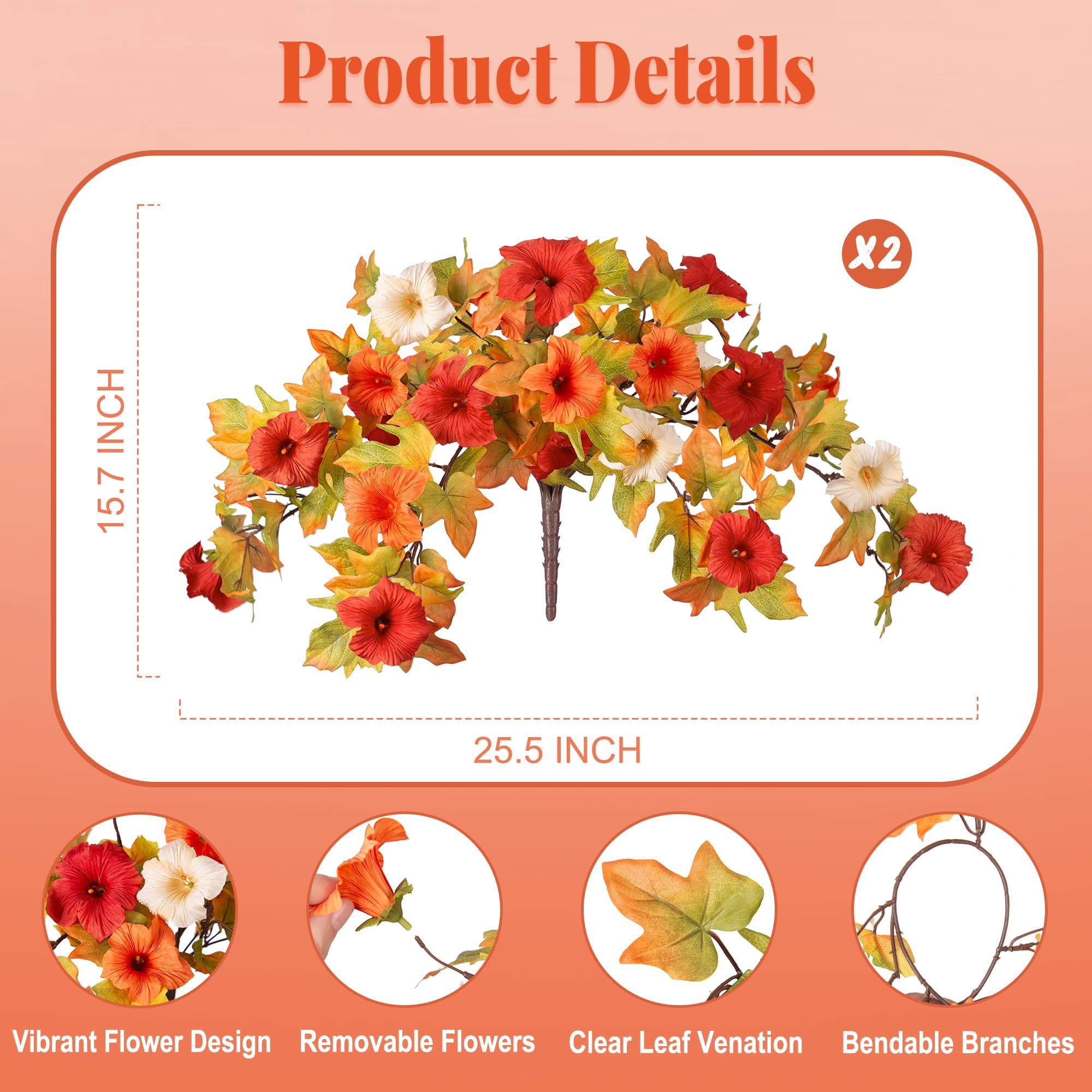 TETOU 2Pcs Artificial Fake Fall Flower for Outdoor, Faux Petunias Silk Flower UV Resistant No Fade for Fall Halloween Thanksgiving  Garden Balcony Yard Porch  Indoor Outdoor Decoration (Orange White)