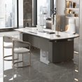 thumbnail image 3 of Light Luxury Glossy Rock Panel Office Desk And Chairs Baked Lacquer Boss Desk Simple Modern Writing Desk President Desk My Lux Decor Round, 3 of 8