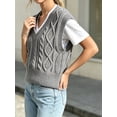 thumbnail image 3 of Women V Neck Sweater Vest Sleeveless Knit Solid Casual Ribbed Preppy Pullover Tops, 3 of 6