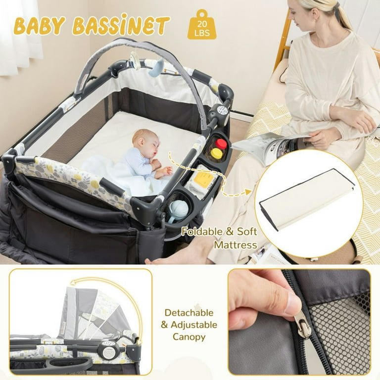 Spaco 4 in 1 Portable Pack and Play Baby Nursery Center with Bassinet Yellow Baby Bassinet Easy to Fold and Carry Travel Bassinet Walmart