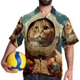 thumbnail image 4 of Retro Cat Men's Short Sleeve Printed Button Down Beach, Casual, Poplin Shirts for Summer Vacation, 4 of 6