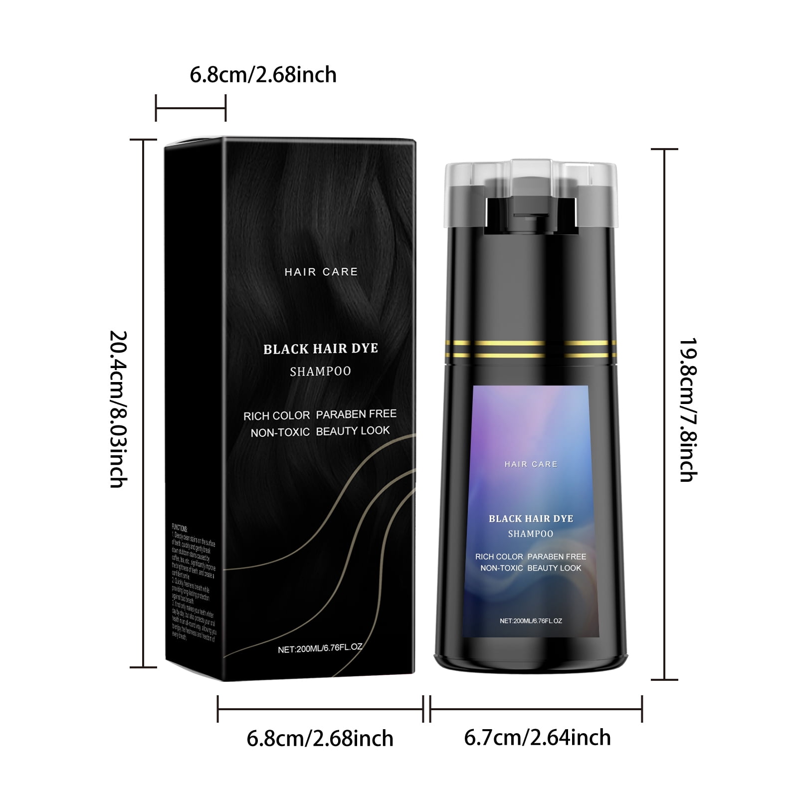 Alvantor Hair Dye Shampoo, Black Hair Dye for Gray Coverage Long-Lasting Fast Acting Nourishing Formula, 6.76fl.oz
