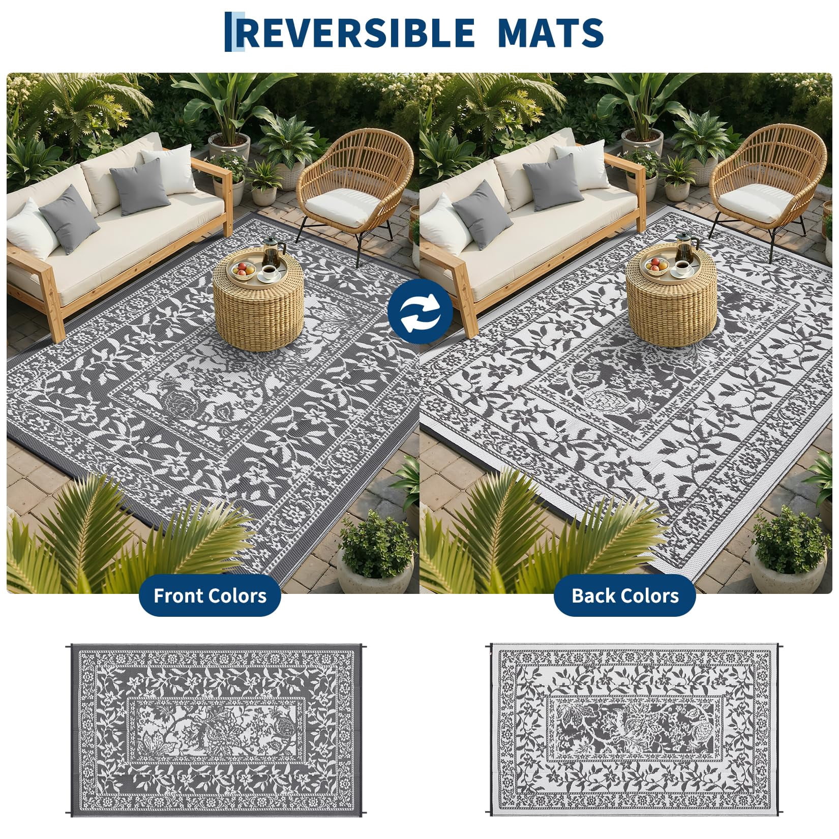 Soonbuy 10x20 FT Outdoor Rug, Waterproof Reversible Plastic Straw Outdoor Patio Rug, Botanical Grove Vintage Cottage Outdoor Area Rug Carpet for RV, Deck, Picnic, Beach, Backyard