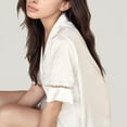 thumbnail image 6 of Women's Satin Pajama Set with Lace Trim Short Sleeve Button Top and Elastic Waist Shorts - Small, White, 6 of 7