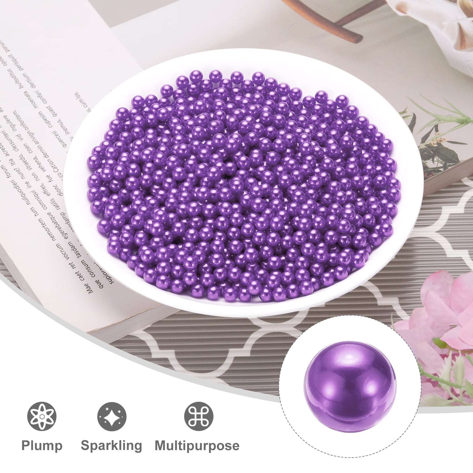 Unique Bargains Durable Faux Pearl for Crafting No Hole Pearls for Vase Fillers Purple
