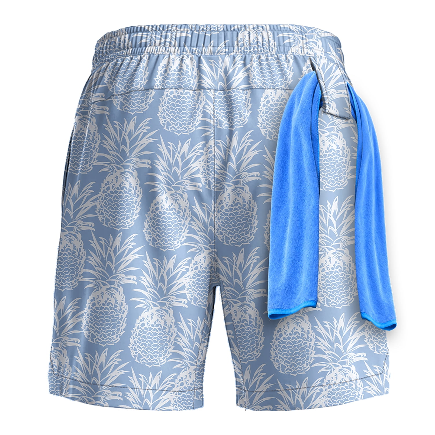 Men’s 2-in-1 Swim Trunks with Compression Liner, Quick-Dry Stretch Fabric, Drawstring Waist, and Pockets - Beach, Swimming, and Active Wear - Pineapple L