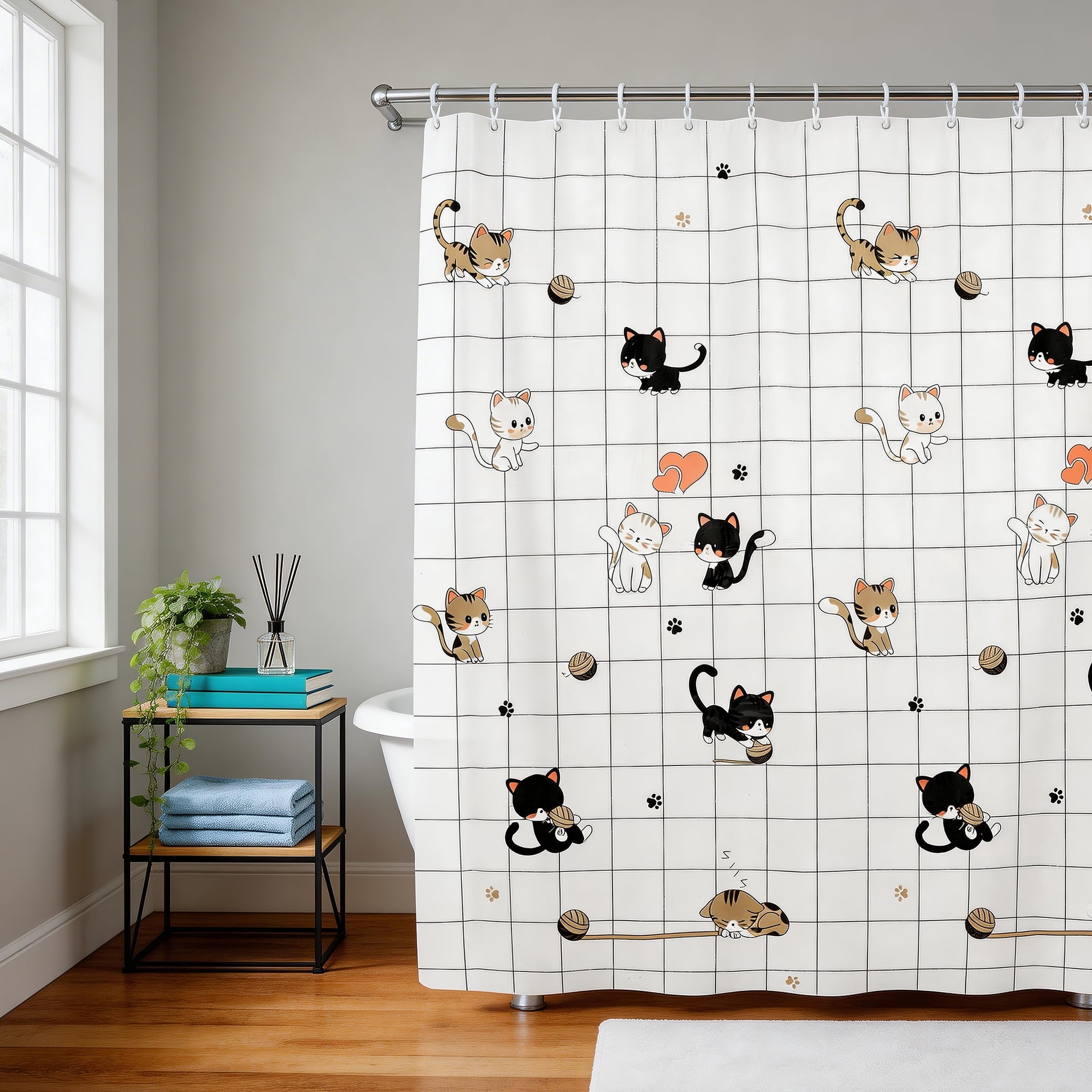 Unique Bargains Durable Shower Curtain Measuring 70.87x78.74 Inches One Piece Cat
