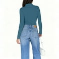 thumbnail image 5 of MVRLSH Long Sleeve Shirts For Women Women Solid Color High Neck Long Sleeve Crewneck Slim Fit Basic Rayon Spandex T Shirt Top Blue S-5Xl, 5 of 6