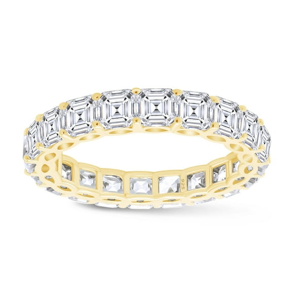 AFFY Asscher Cut White Cubic Zirconia Eternity Band Ring In 14k Yellow Gold Over Sterling Silver